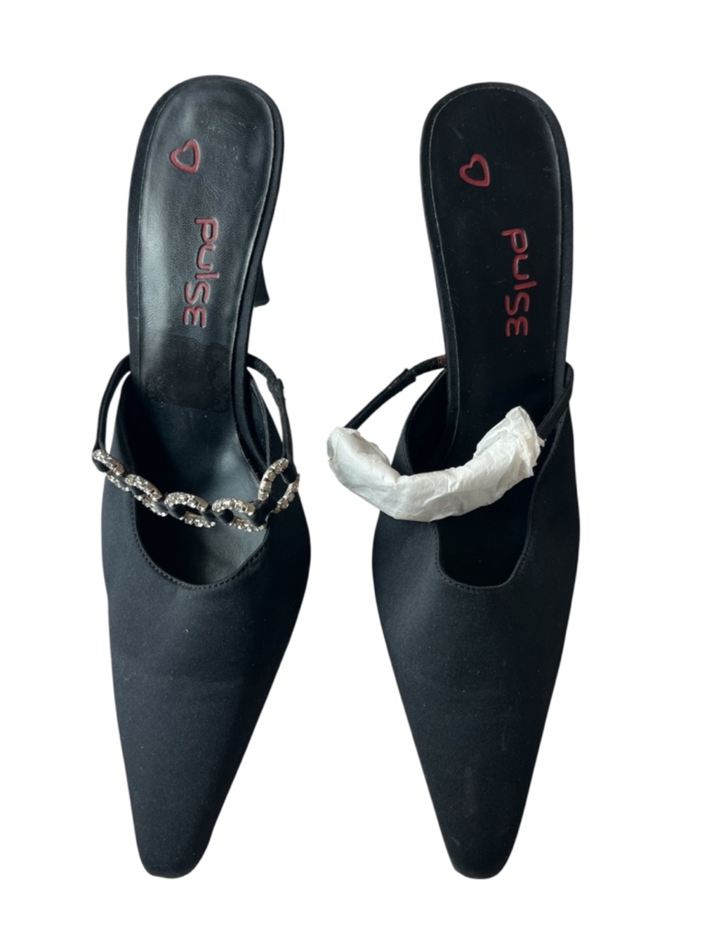 VINTAGE 90S PULSE POINTED TOE BLACK KITTEN HEELS WOMENS 9 JEWELS  CHARMS